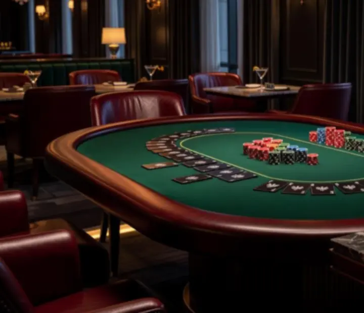 Symboliczny stół pokerowy przygotowany na firmowy wieczór integracyjny w Strefa Nocaro